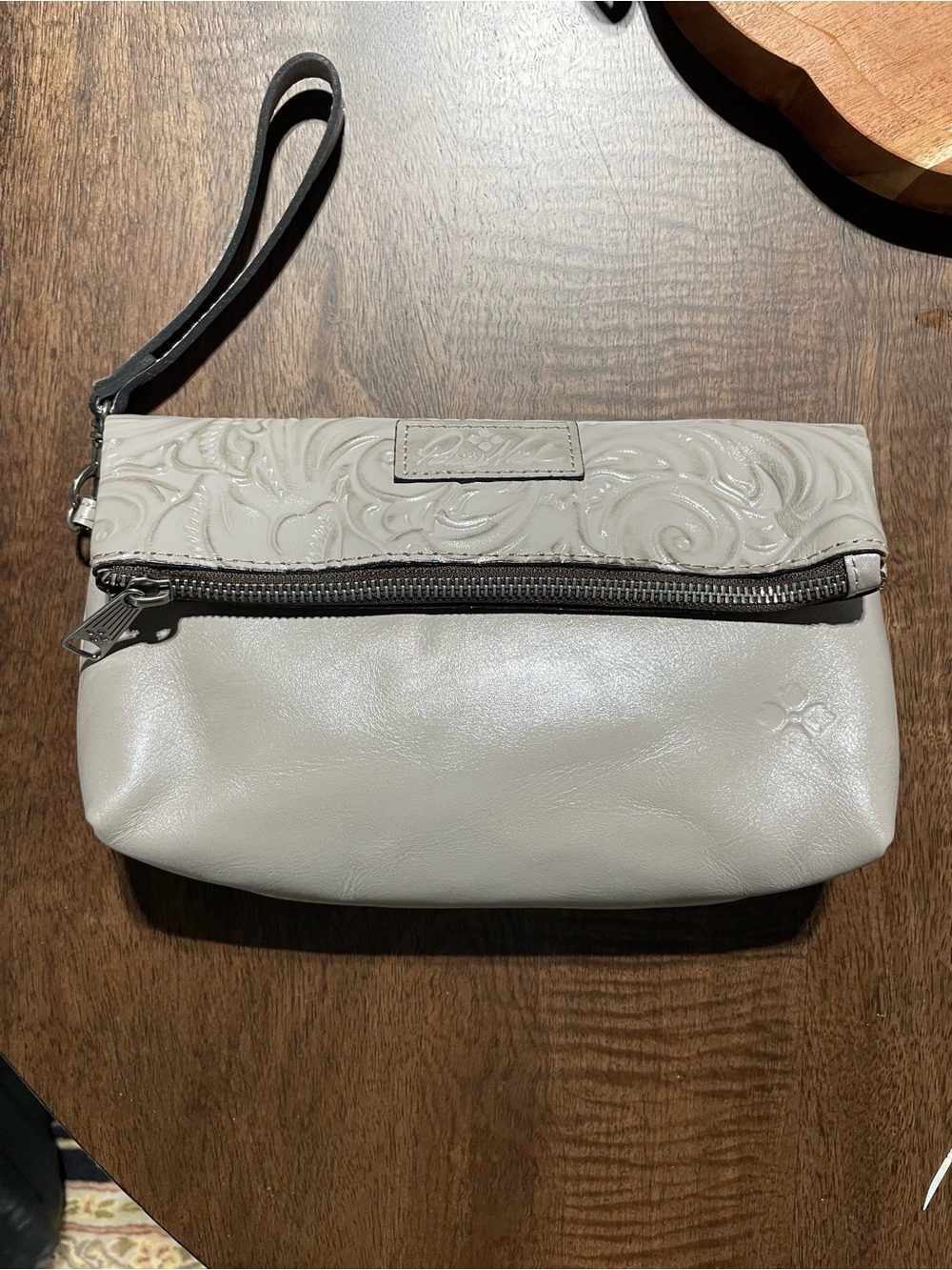 Patricia Nash Embossed Fold-Over Wristlet Clutch in Light Gray
